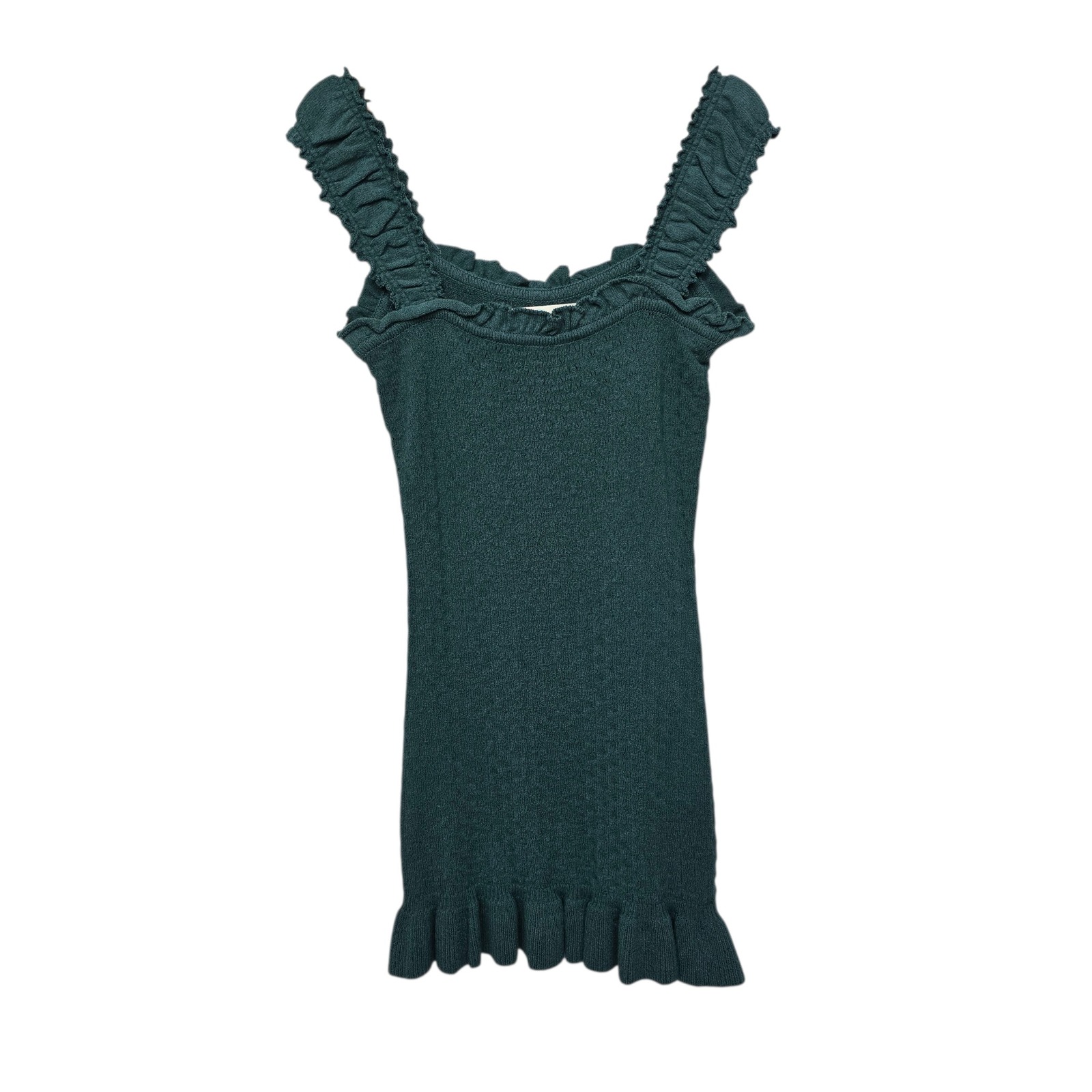 Free People Fp Beach Teal Green Ruffle Knit Tank Top Square Neck Size Medium